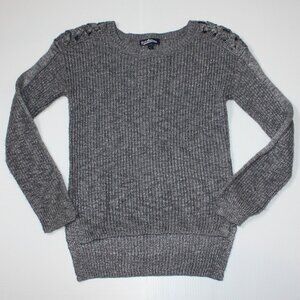 Freshman 1996 Girl's Gray Hi-Low Sweater with Criss Cross Shoulders size L 12-14